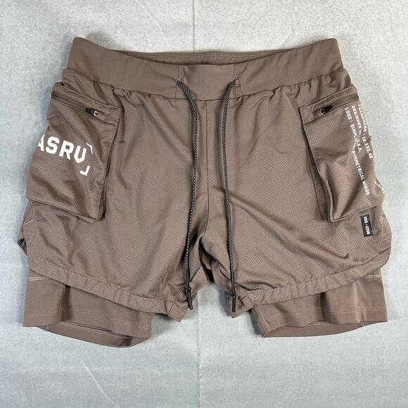 ASRV Silver Lite Cargo Shorts Mens Medium Brown 5” Liner Athletic Gym DSG-0258 - Picture 1 of 7
